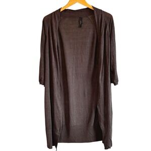 Weekend Max Mara Size Large Brown Silk Hemp Open Cardigan Three Quarter Sleeve